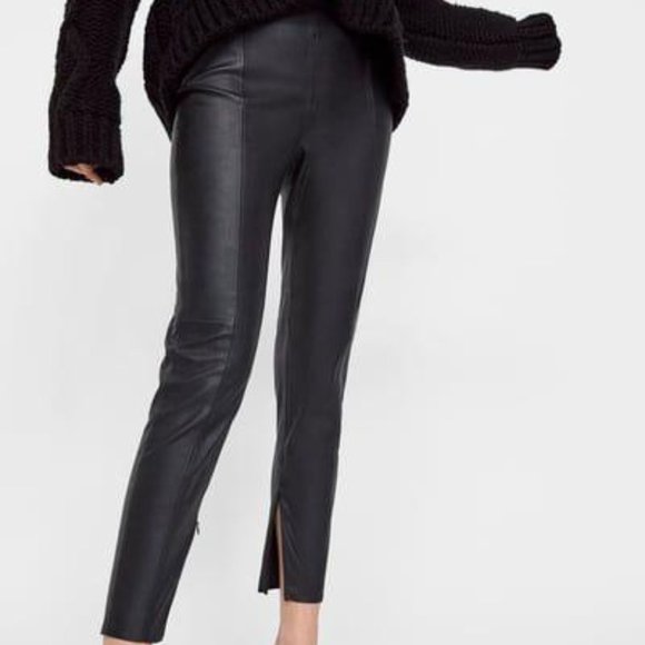 Zara Faux Leather Skinny Leggings Split 